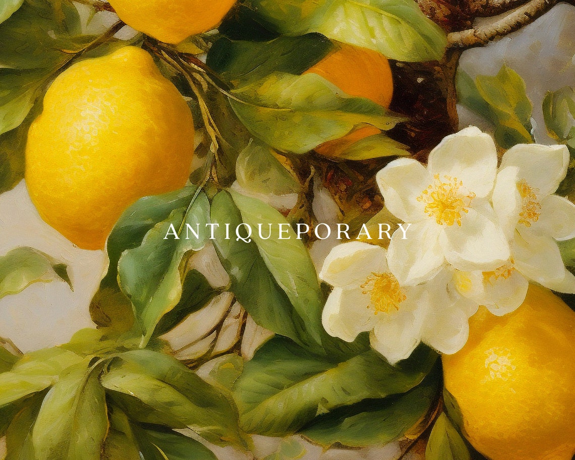 Lemon Tree Branch with Blossoms Botanical Citrus Painting Art Poster - Image 2