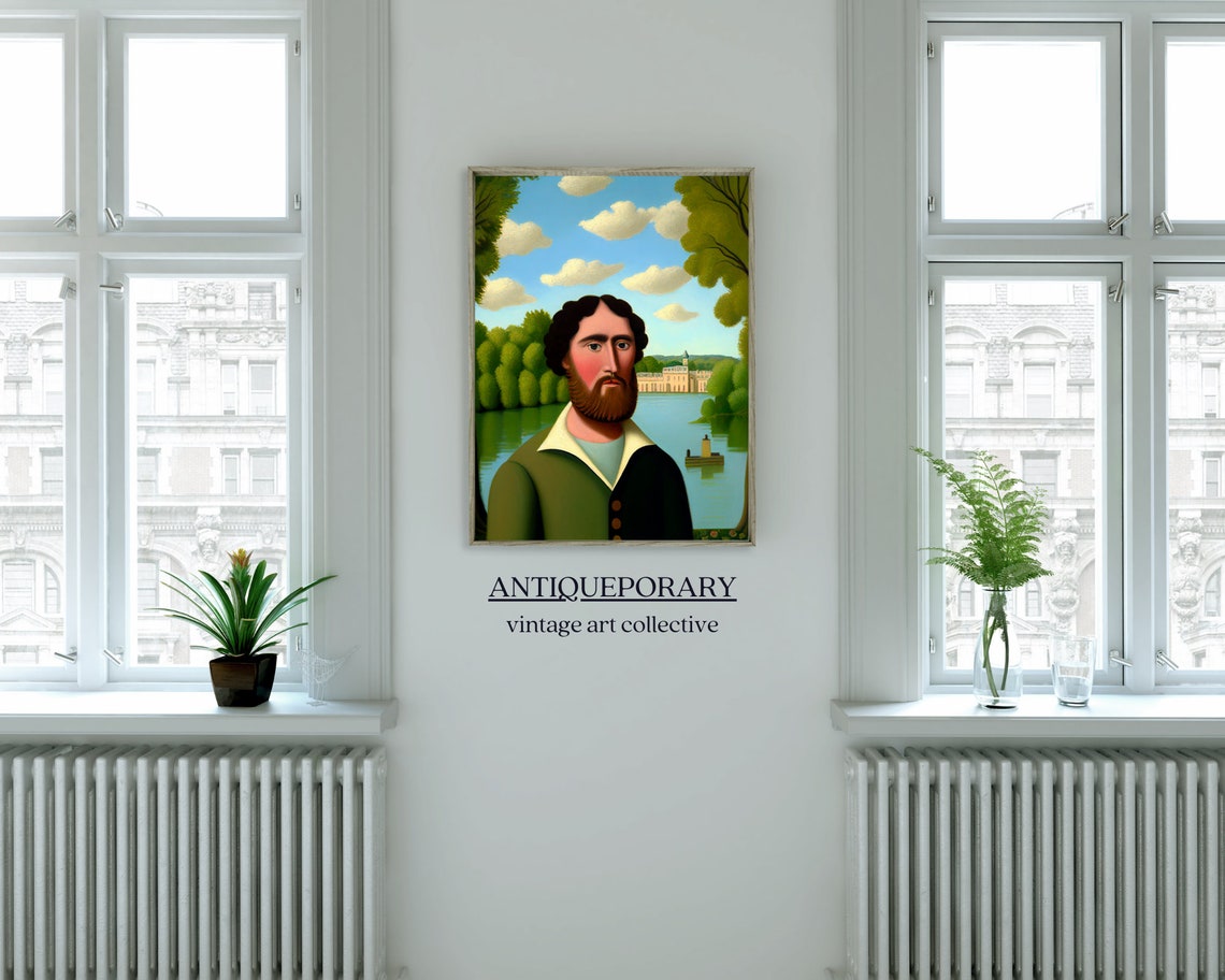 Naive Folk Art Portrait of Bearded Man by River Chateau Poster - Image 5