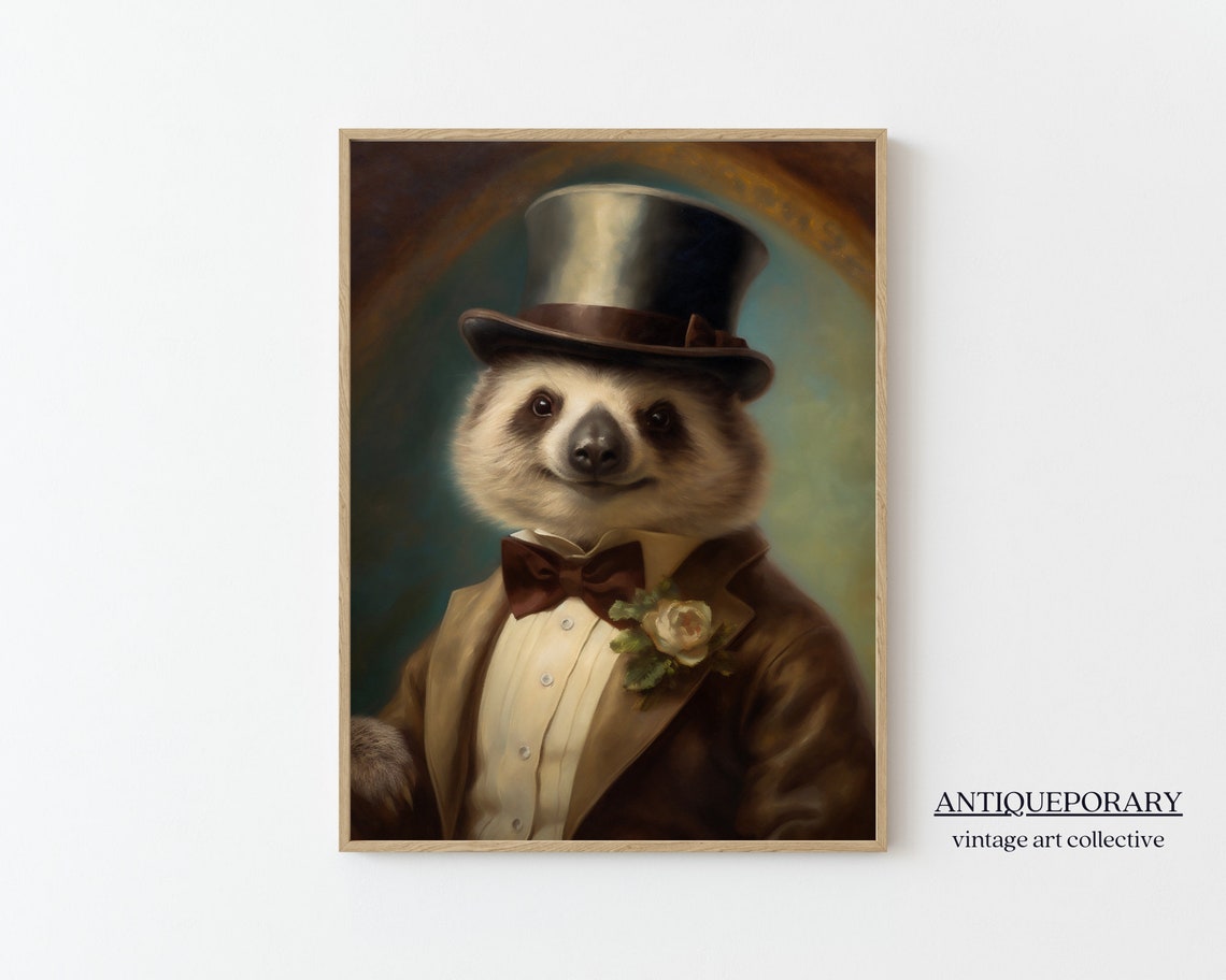 Dapper Sloth Gentleman in Top Hat and Brown Suit Portrait Poster - Image 7