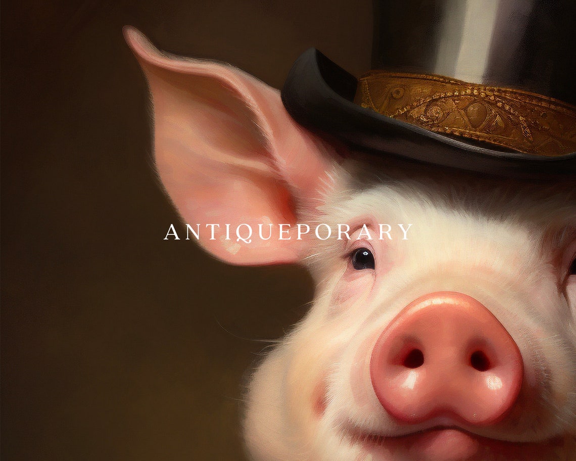 Pig Vintage Portrait Victorian Animal Portrait Dressed Animal Prints Altered Art Print Renaissance Animal Painting Farm Animal Art - Image 3