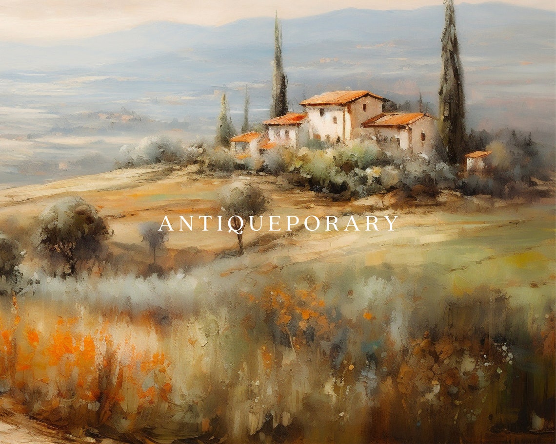 Vintage Italian Landscape Oil Painting Tuscany Landscape Print Antique Country Painting Rustic Art Print - Image 2