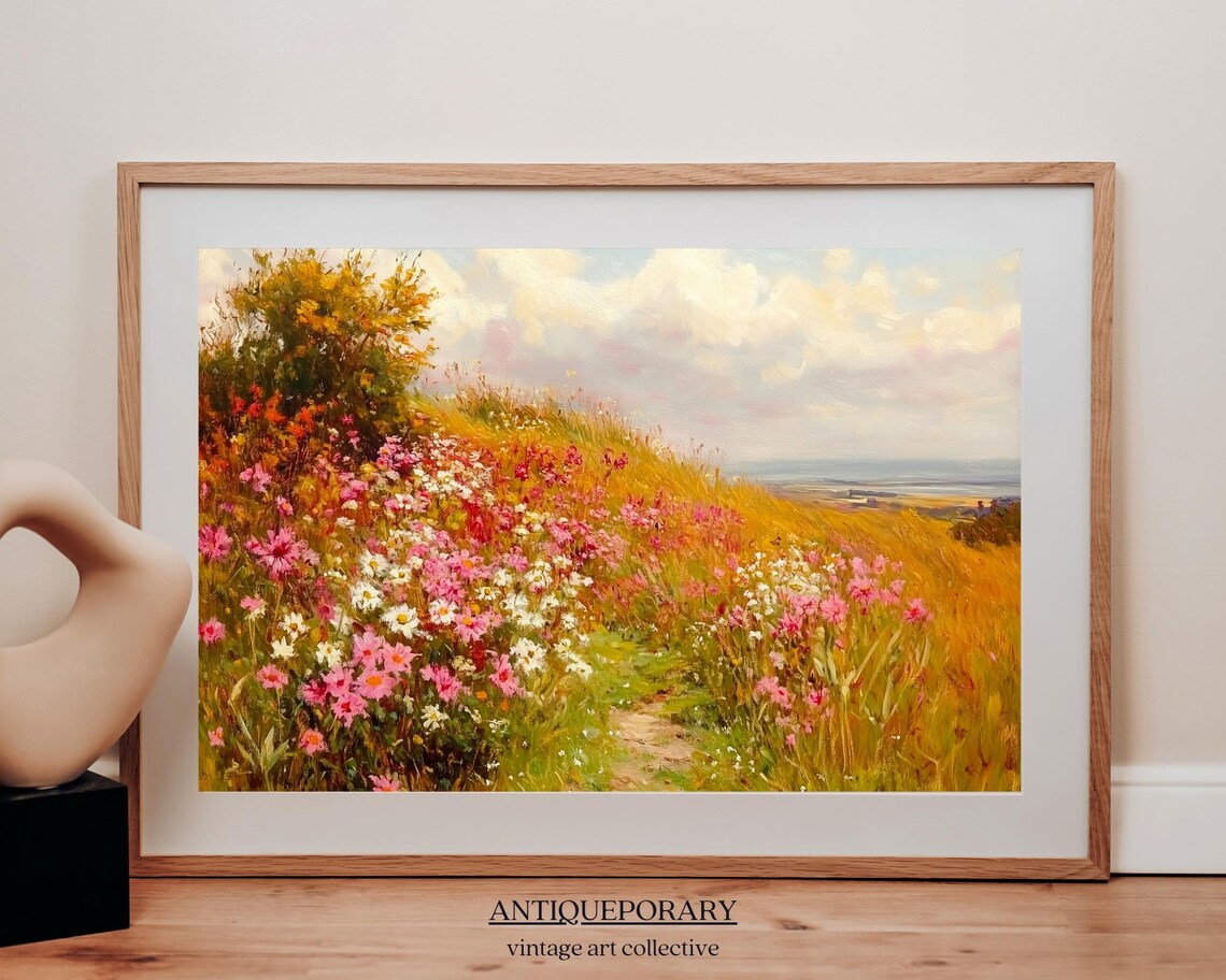 Wildflower Hillside Path Coastal View Impressionist Landscape Poster - Image 3