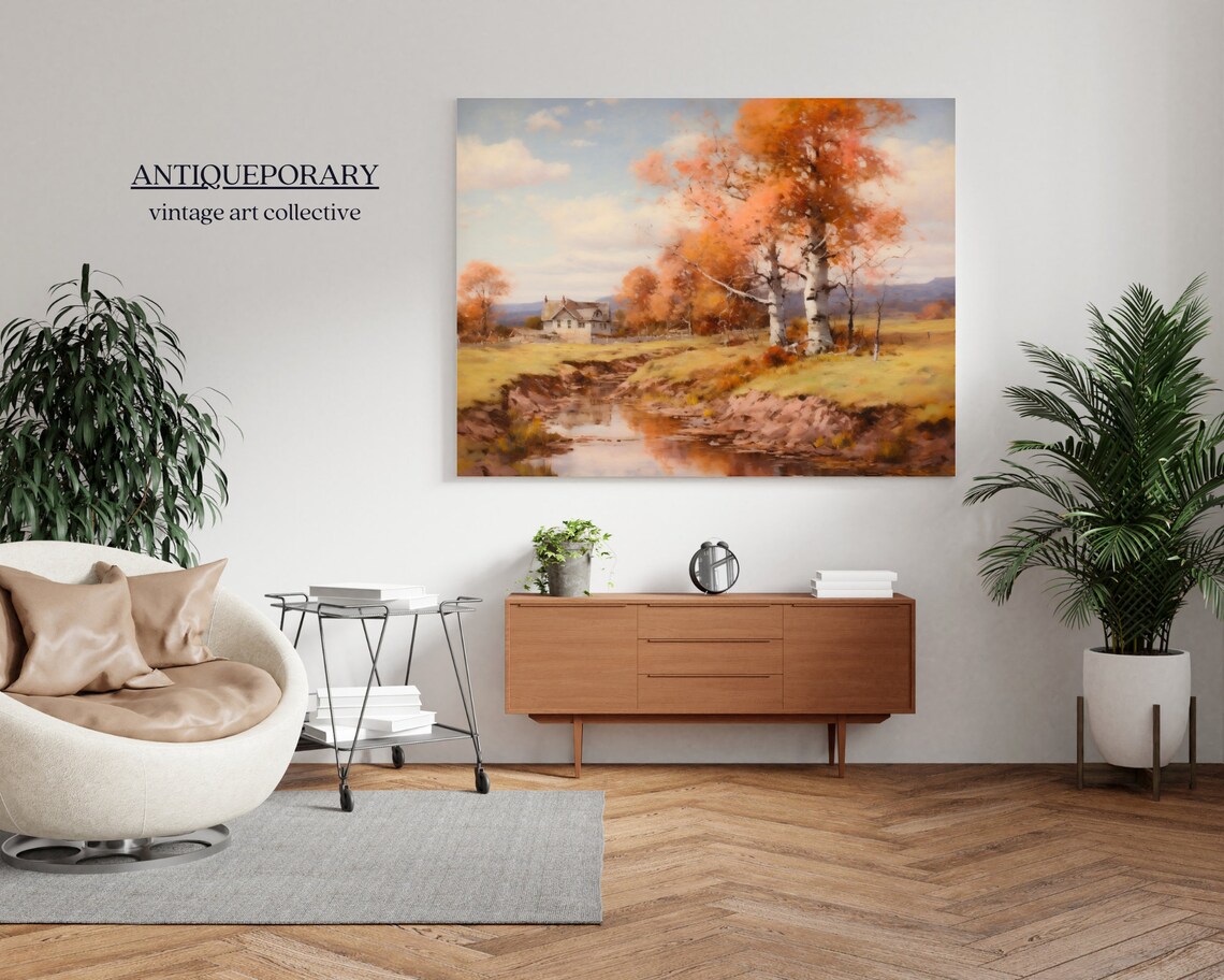 Autumn Birch Trees Stream Farmhouse Golden Fall Landscape Poster - Image 7
