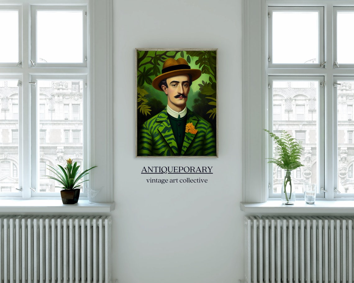 Gentleman in Leaf Pattern Suit Green Jungle Vintage Portrait Poster - Image 4