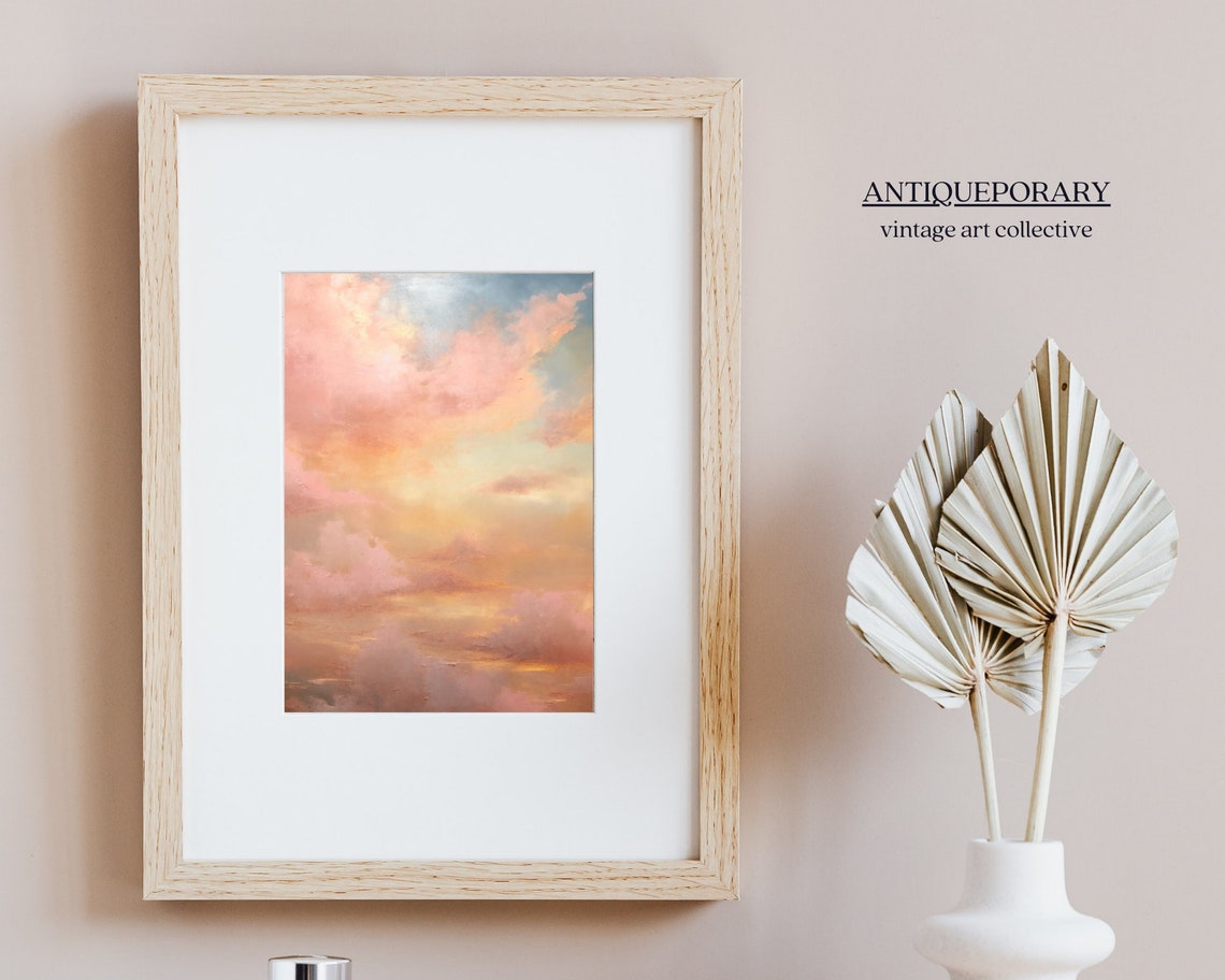 Dreamy Pastel Pink Clouds Glowing Sunset Skyscape Vintage Poster - Image 4