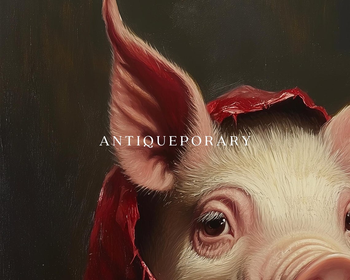 Cute Devil Pig Red Hooded Cloak Halloween Vintage Art Poster - Image 3