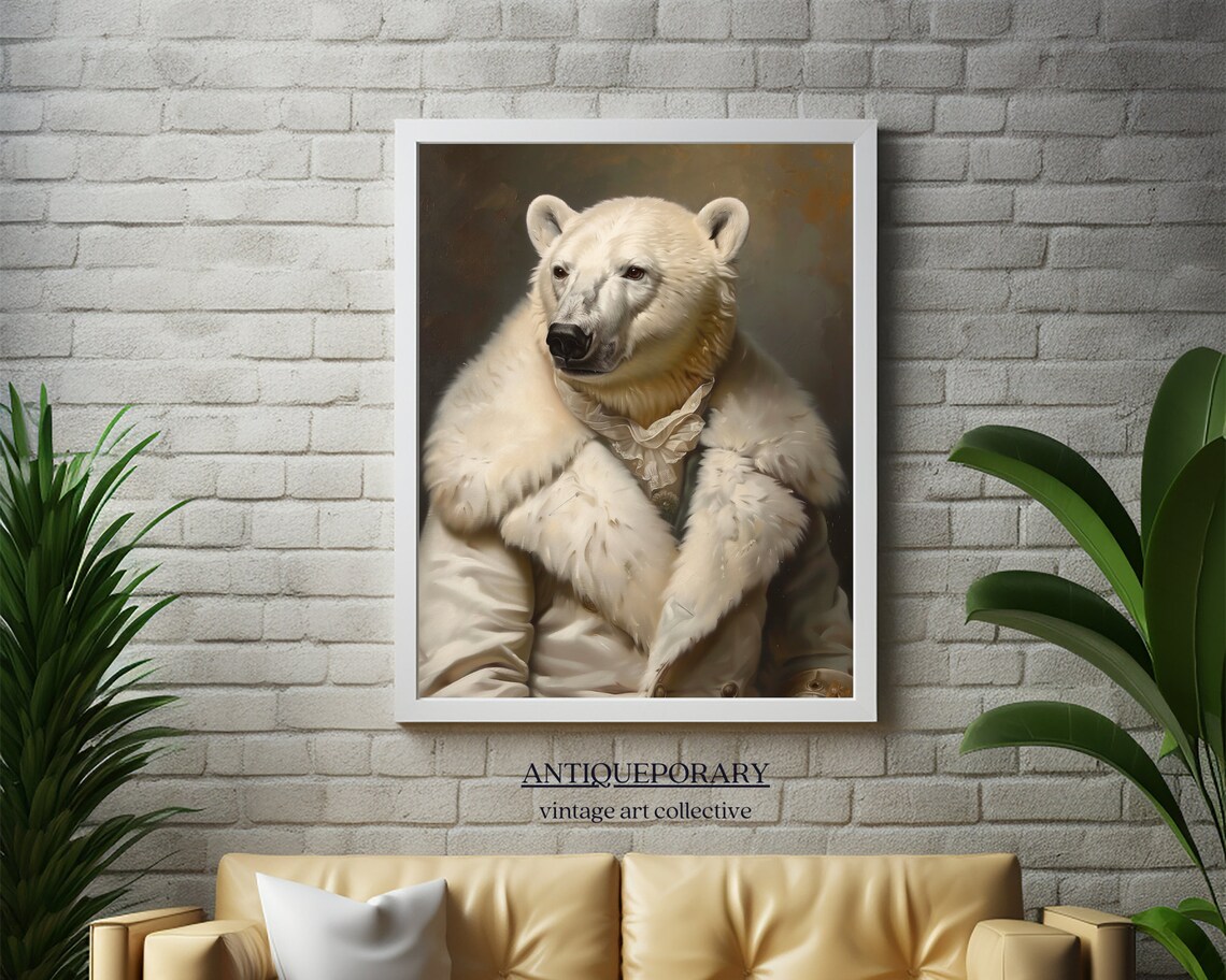 Polar Bear Gentleman in White Fur Coat Vintage Animal Portrait Poster - Image 4