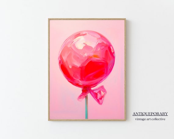 Pink Lollipop Pop Art Modern Candy Still Life Painting Trendy Wall Art Retro Painting Home Decor Colorful Kitchen Art Minimalist Decor