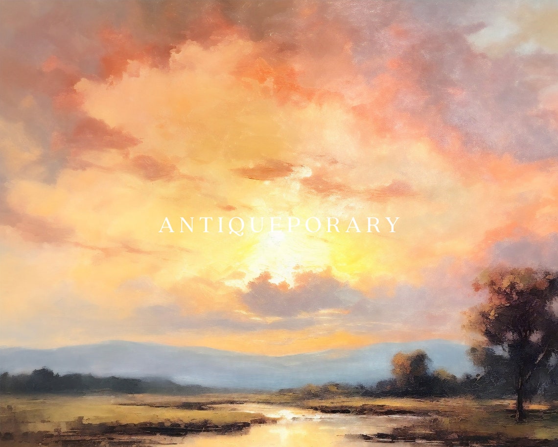 Sunset Over a Marshy River Under a Golden Sky Landscape Poster - Image 3