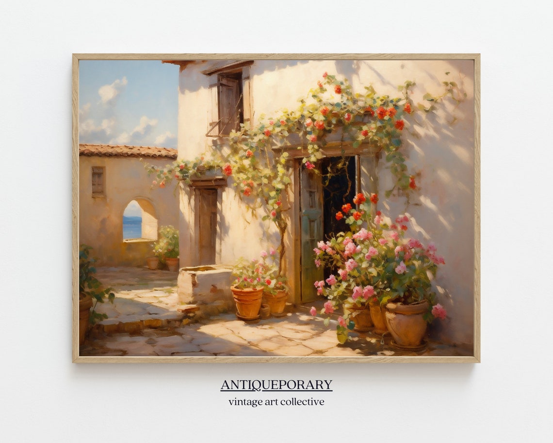 Vintage Italian Architecture Painting European Architecture Oil Painting Rustic Italy Village Art Oil Painting Farmhouse Decor