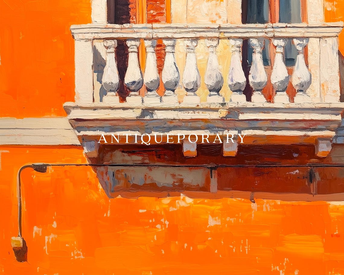 Terracotta Orange Facade Balcony Sunlit Old Town Architecture Poster - Image 2