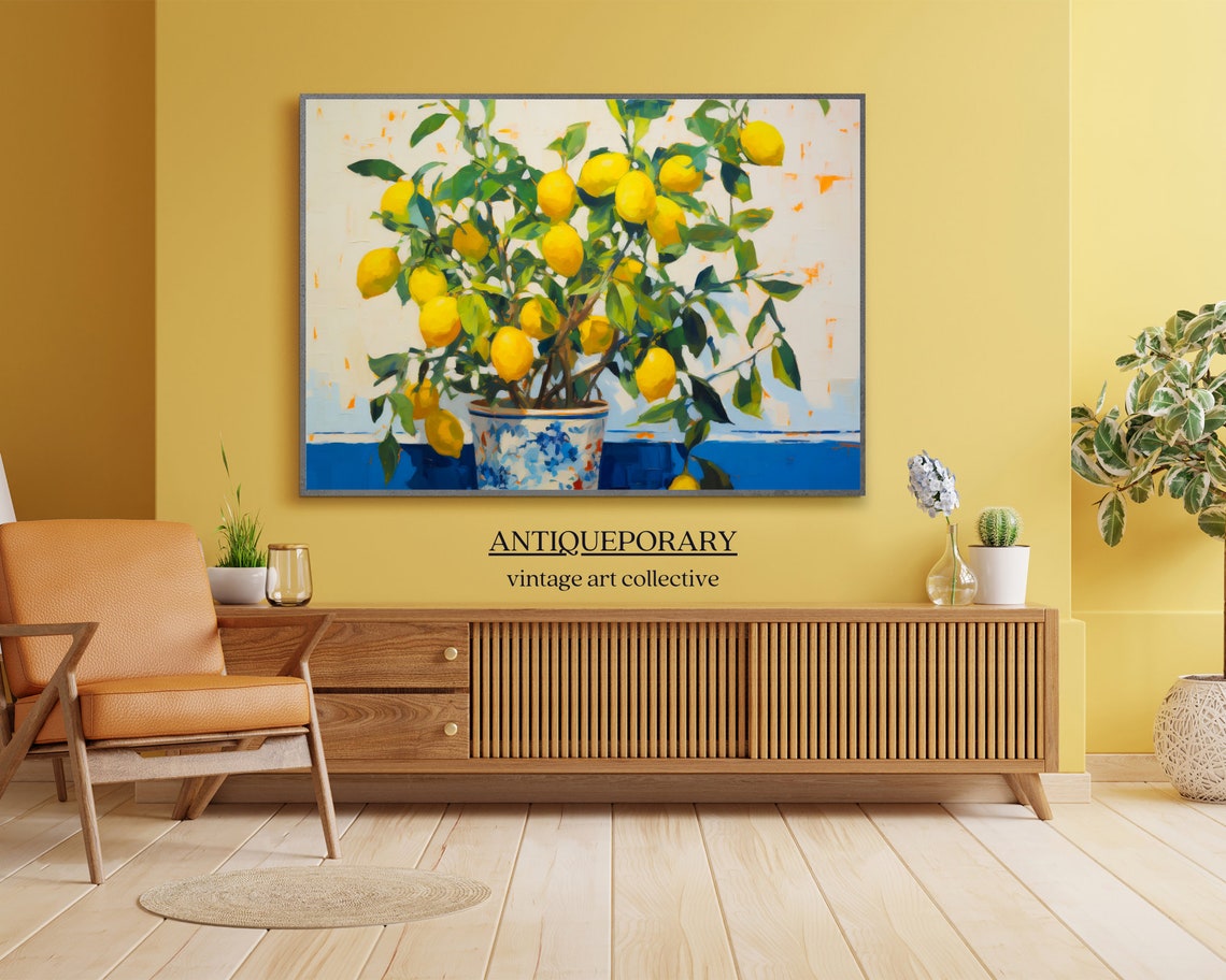 Potted Lemon Tree in Blue White Ceramic Pot Bright Kitchen Poster - Image 4