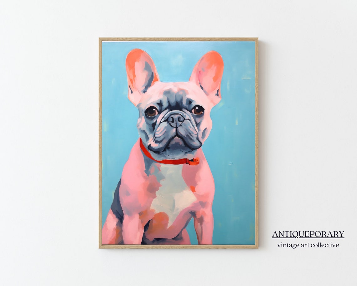 Abstract Dog Painting Dog Portrait Bulldog Painting Retro Pet Portrait Oil Painting Puppy Wall Art Modern Wall Art Animal Lover Gift