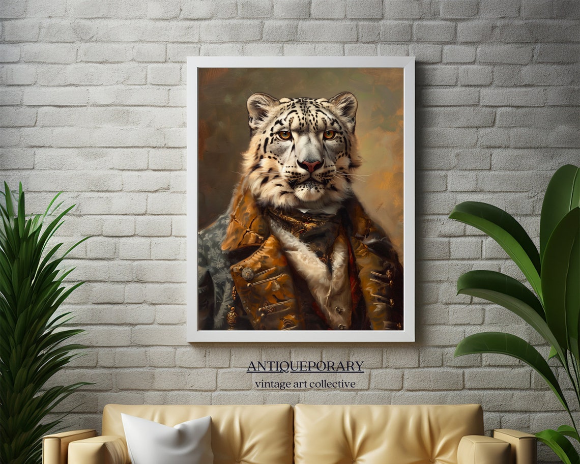 Snow Leopard in Vintage Hunting Jacket Aristocrat Portrait Poster - Image 4