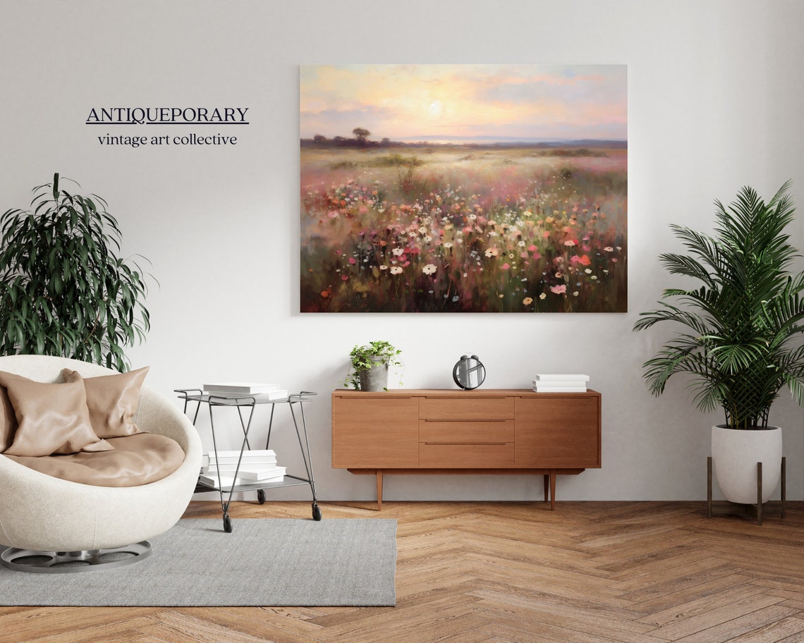 Wildflower Field Landscape Oil Painting Vintage Sunset Landscape Art Print Country Field Wall Art Nature Art - Image 4