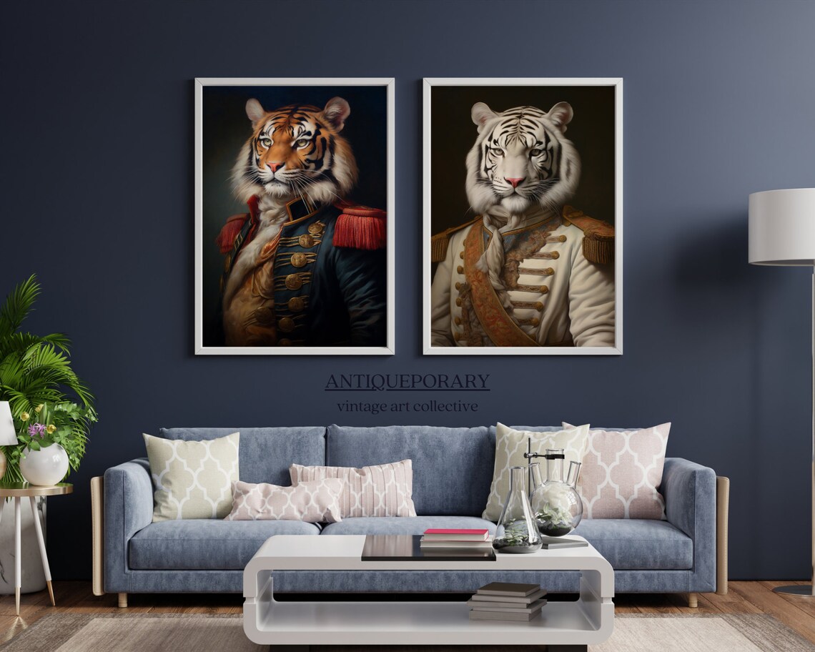 Royal Tiger Portrait Military Uniform Vintage Big Cat Painting Poster - Image 6