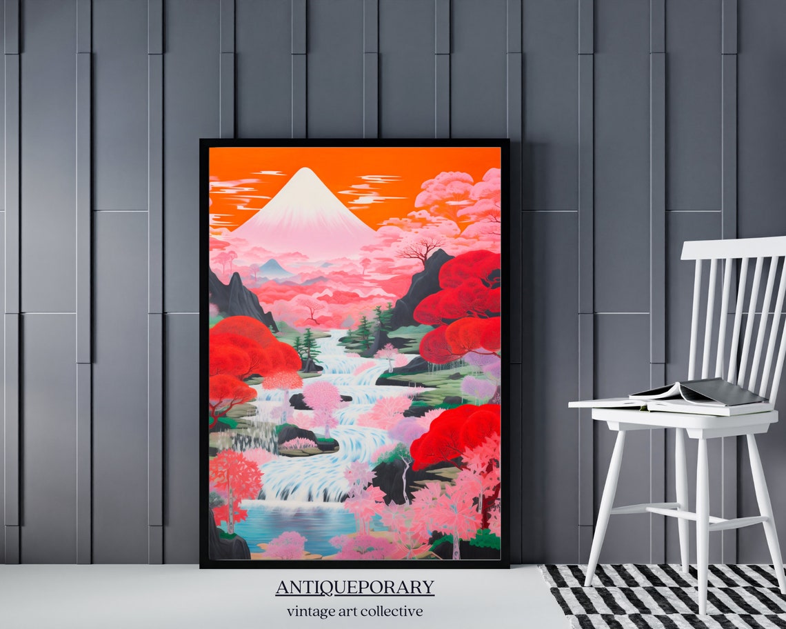 Mount Fuji with Crimson Maple Trees Waterfall Japanese Poster - Image 5