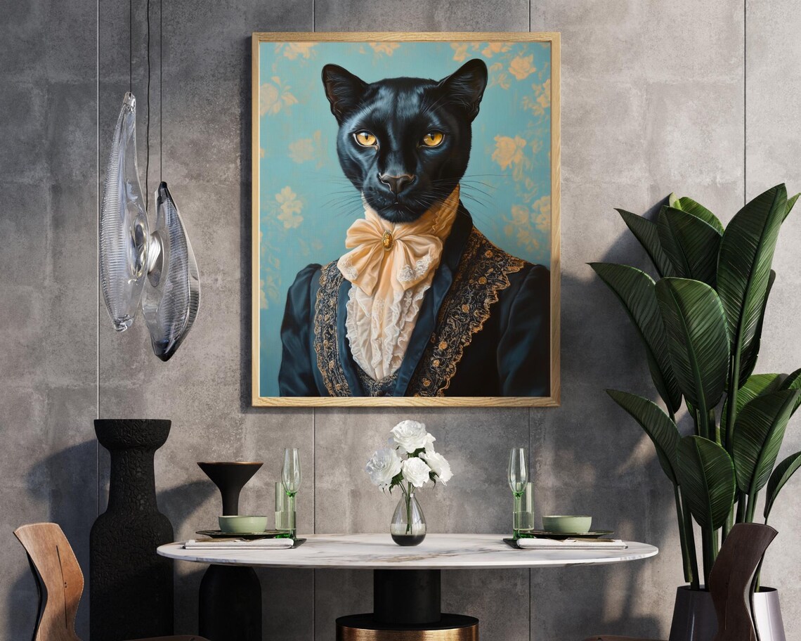 Royal Black Panther Portrait Gold Bow Vintage Victorian Poster - Image 7
