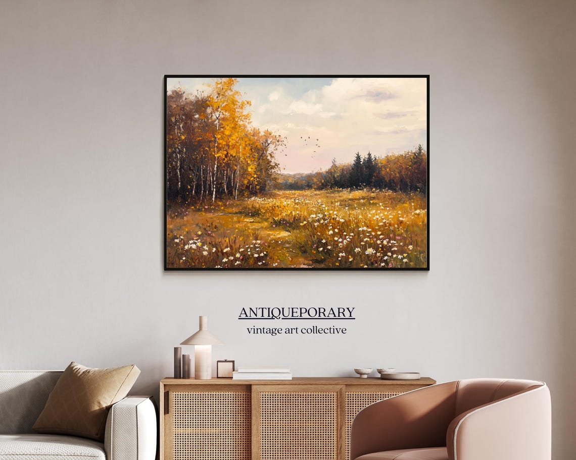 Autumn Wildflower Field Landscape Painting Vintage Fall Country Field Print Moody Oil Painting Wall Art Print Nature - Image 7