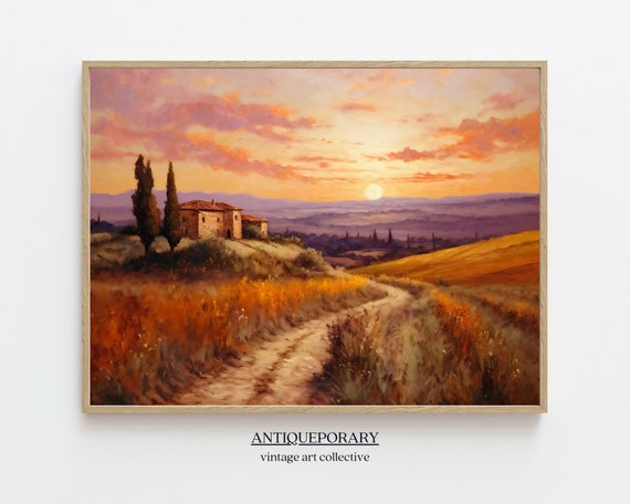 Italian Landscape Painting Tuscany Landscape Print Captivating Sunset Landscape Painting Vintage Wall Art Moody Wall Decor