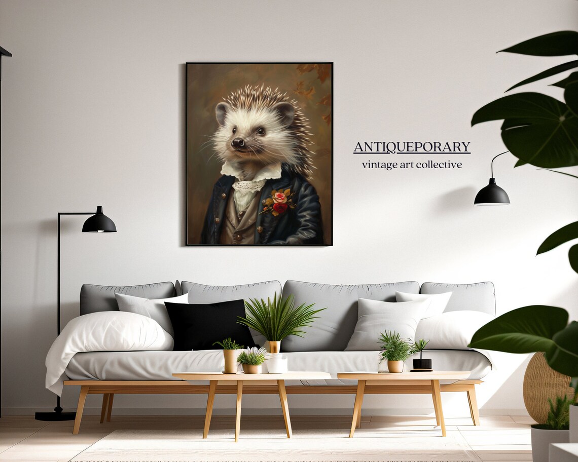 Hedgehog Gentleman Coat Rose Boutonniere Vintage Animal Portrait Poster - Image 3