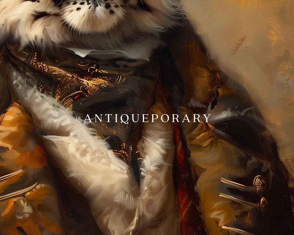 Snow Leopard in Vintage Hunting Jacket Aristocrat Portrait Poster - Image 2