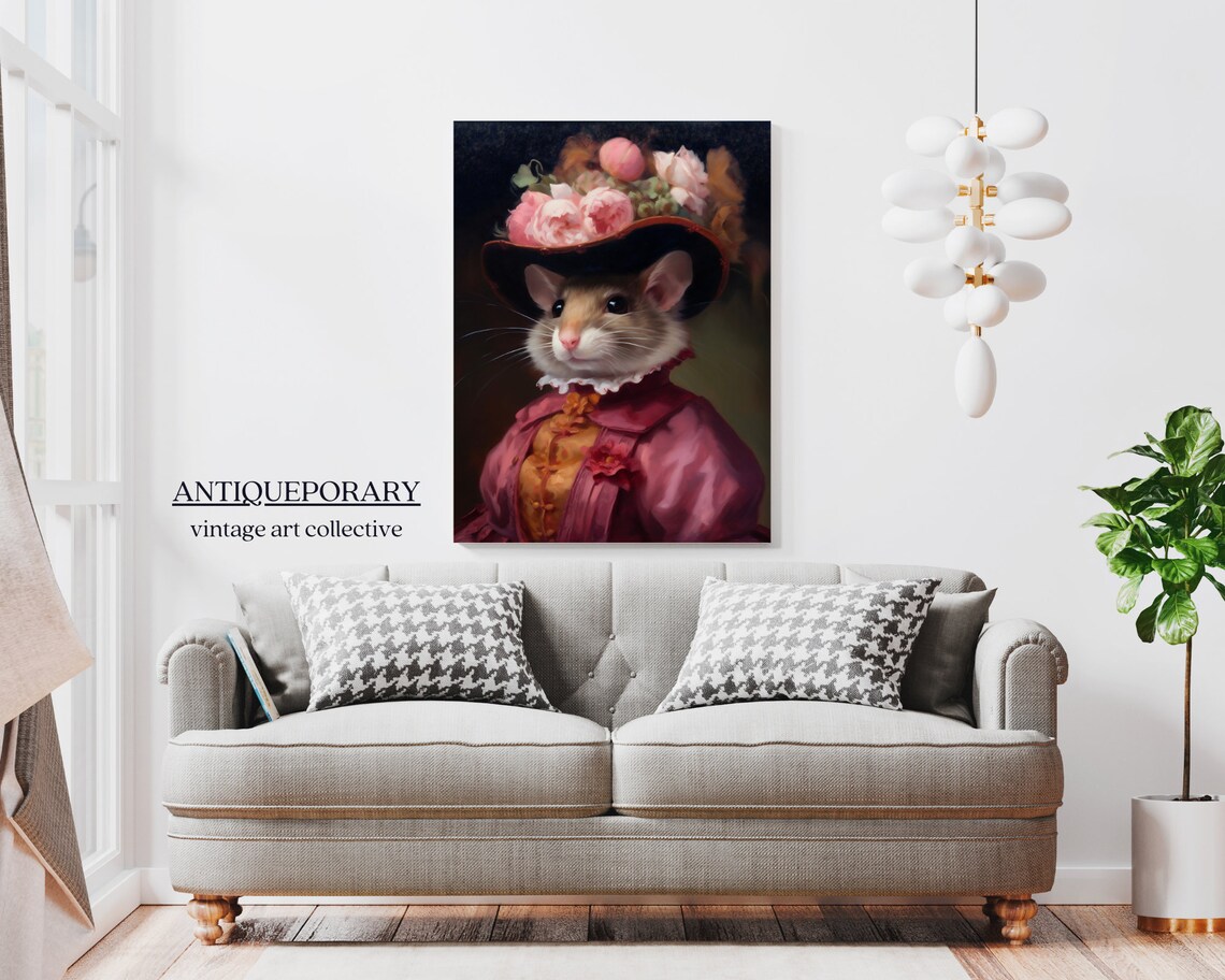 Royal Lady Mouse Portrait Pink Dress Rose Hat Victorian Poster - Image 6