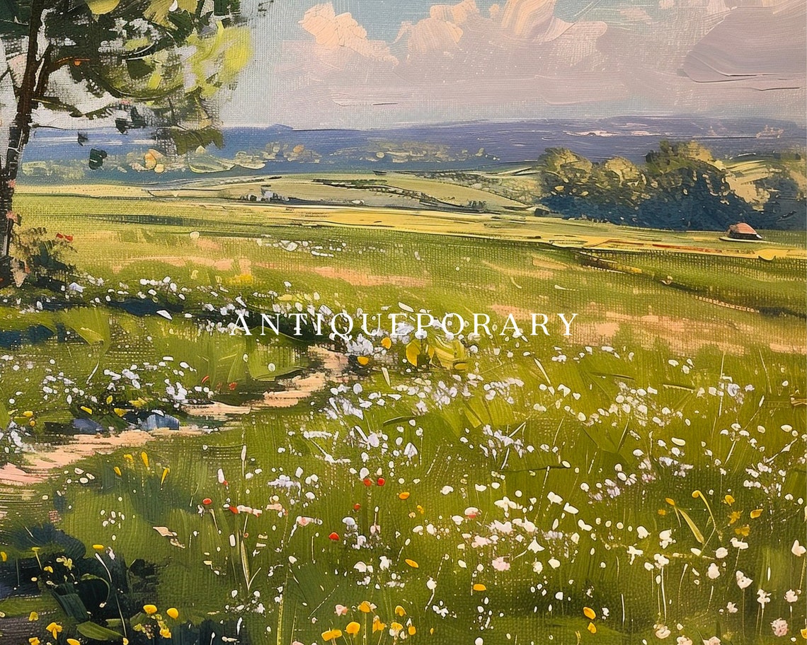 Spring Meadow Path Big Tree Wildflowers Vintage Landscape Poster - Image 2