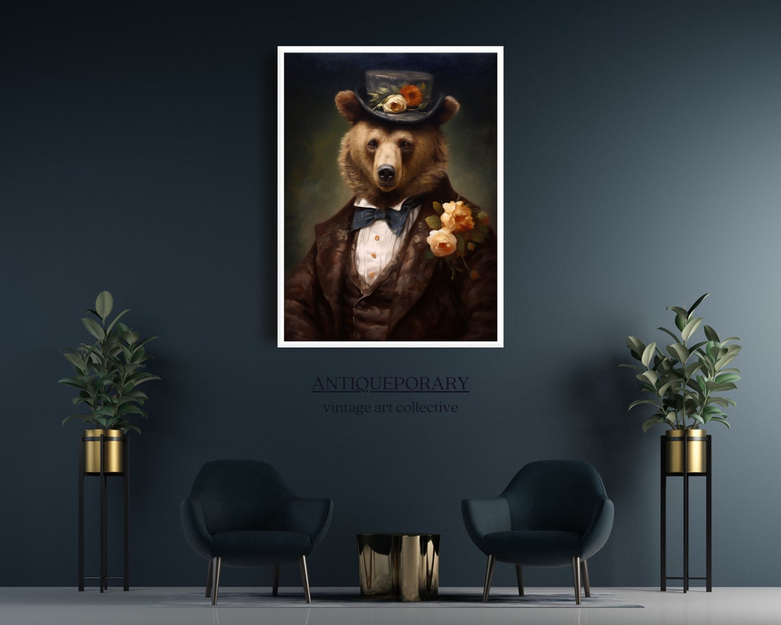 Victorian Bear Portrait Gentleman Top Hat Tuxedo Vintage Animal Poster - Image 4