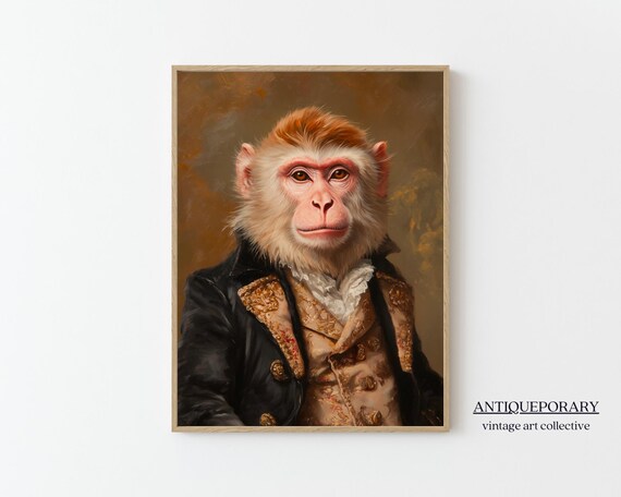 Gentleman Monkey in Black Coat with Gold Trim Portrait Poster