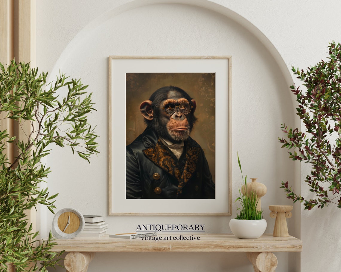 Royal Chimpanzee Portrait Round Glasses Victorian Gentleman Poster - Image 6