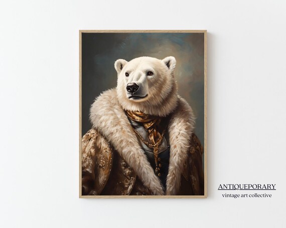 Royal Polar Bear Vintage Portrait Victorian Animal Print Renaissance Animal Dark Moody Print Dressed Animal Winter Decor Gift
