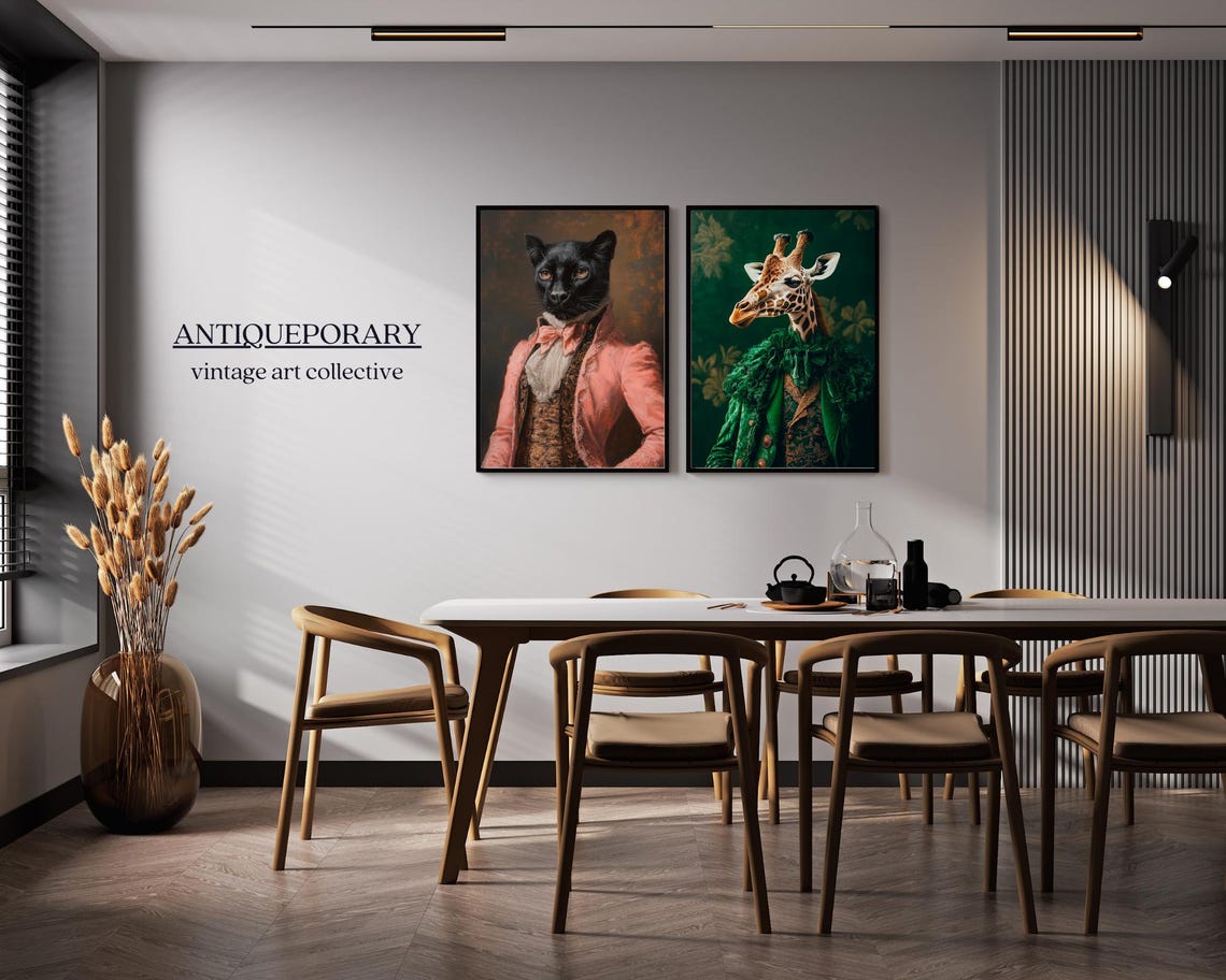 Giraffe Emerald Green Velvet Coat Regal Animal Portrait Poster - Image 2
