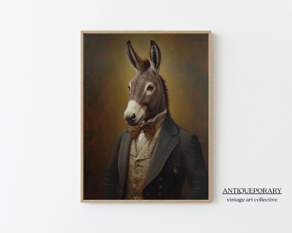 Victorian Animal Portrait Royal Donkey Vintage Print Dressed Cute Farm Animal Prints Renaissance Animal Art Animal Lover Gift