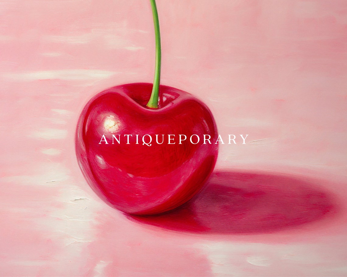 Glossy Red Cherry on Pink Background Minimalist Pop Art Fruit Poster - Image 2
