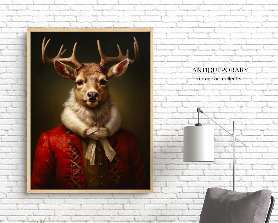 Royal Stag Antlers Red Brocade Victorian Coat Portrait Poster - Image 5