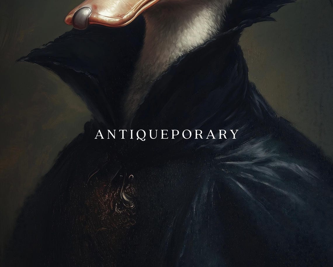 Duck in Black Cape Gothic Vintage Portrait Animal Wall Poster - Image 2