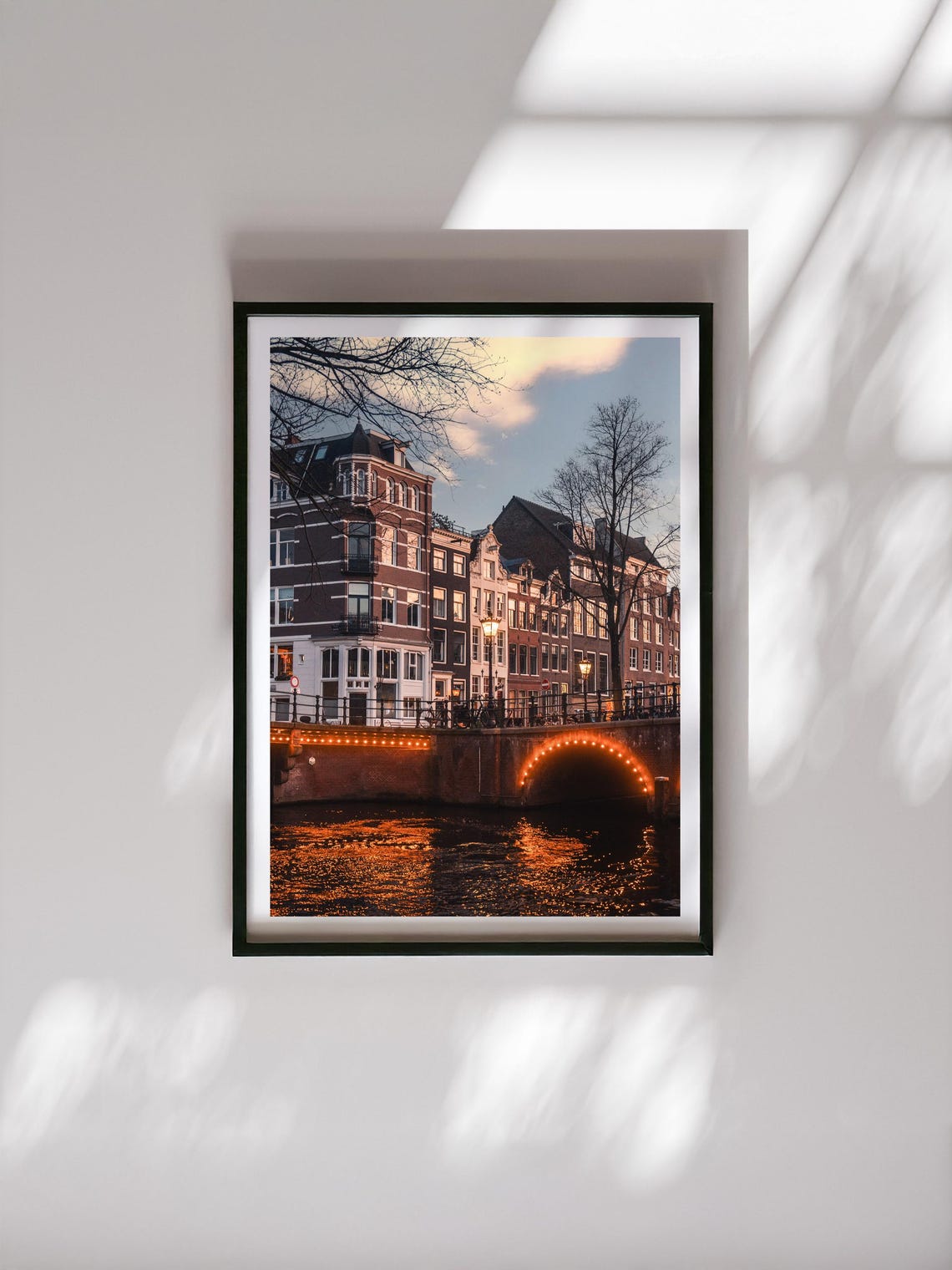 Amsterdam Netherlands Canal Bridge Glowing At Dusk Photo Poster - Image 2