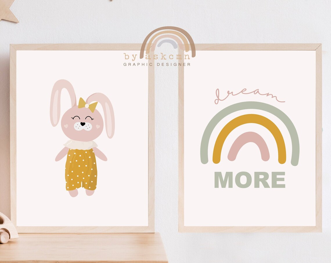 Nursery Wall Art Baby Room Poster Bunny Nursery Decor Rainbow Nursery Print Art Montessori Printables Poster Boho Nursery Wall Art - Image 6