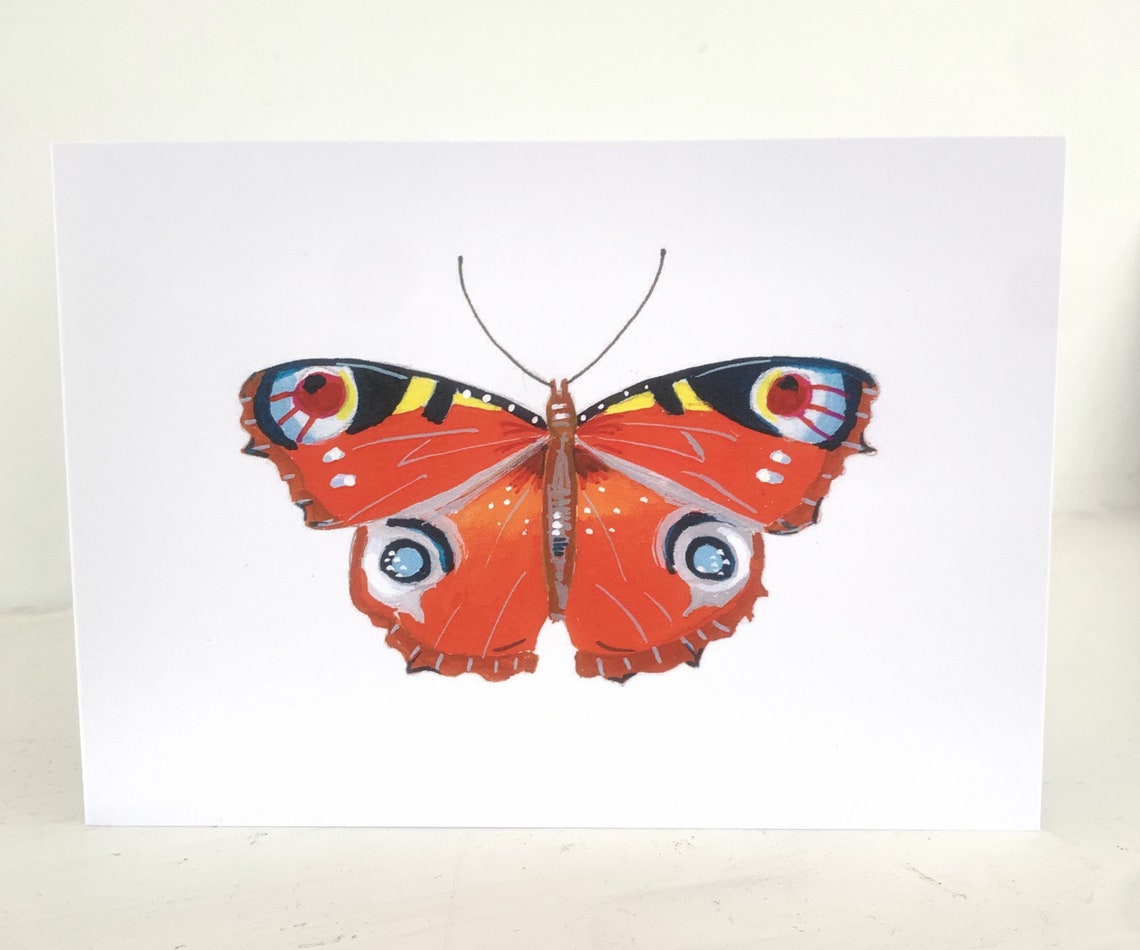 Blue Black Butterfly Hand Painted Blank Art Card Nature Lovers Print - Image 3