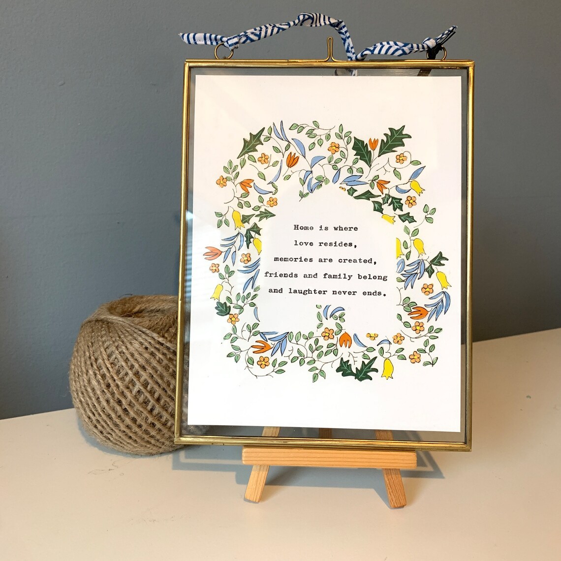 Home Is Where Love Resides Quote Floral Wreath Hand Painted Art Print