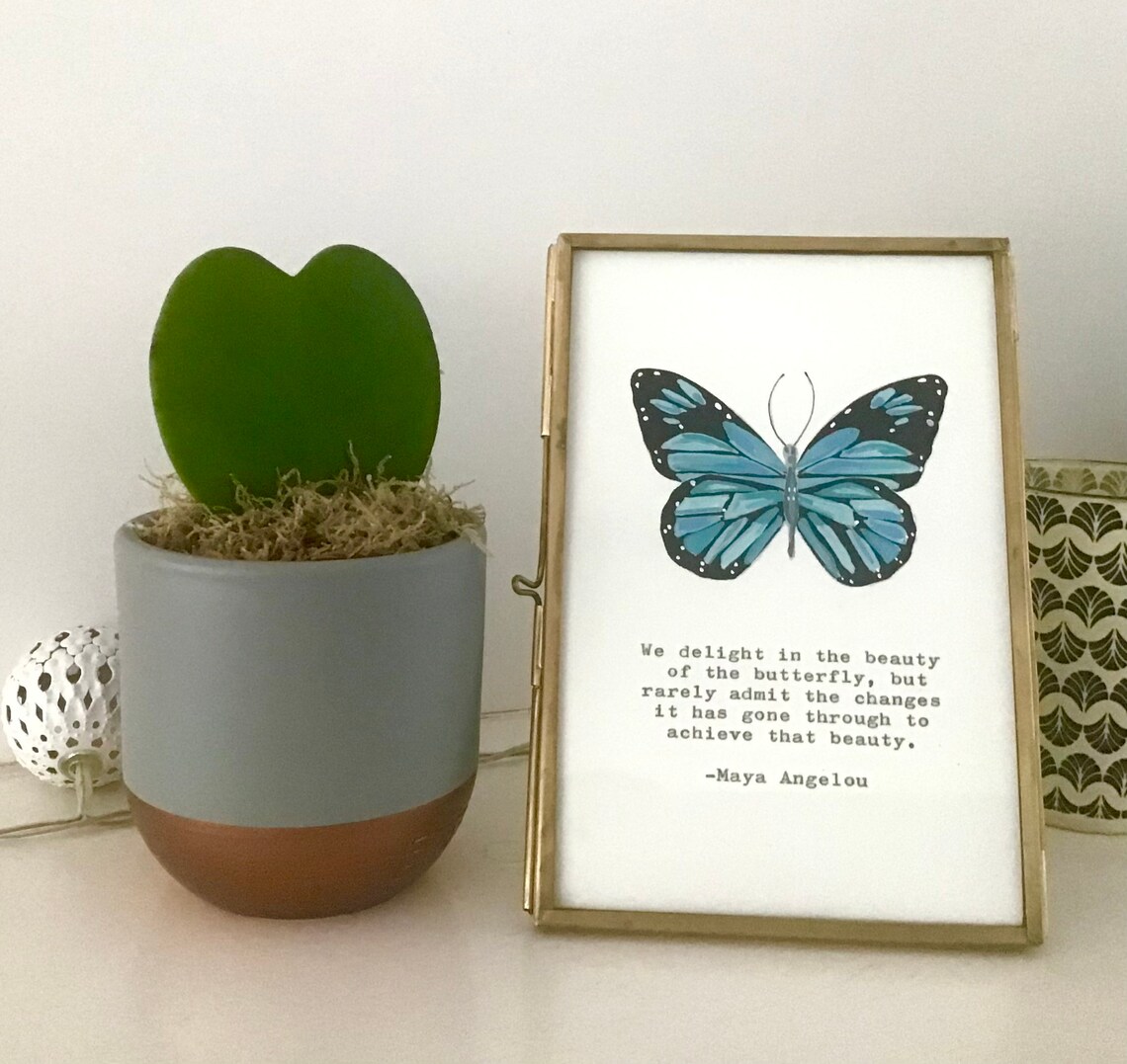 Blueteal Butterfly With Maya Angelou Quote, Art Print