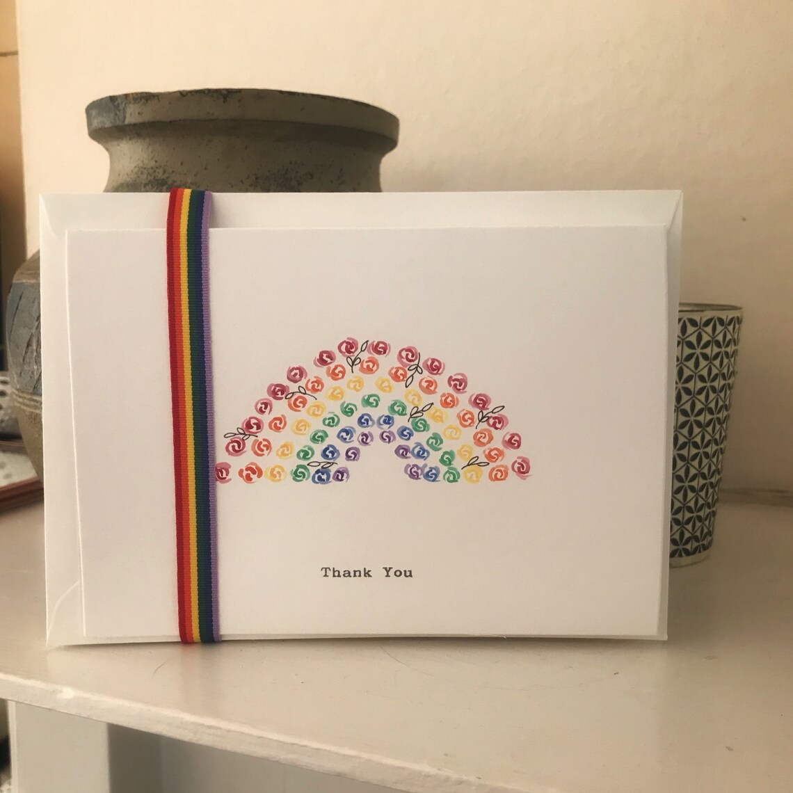 Hand Painted Rainbow Rose Thank You Card Watercolor Art Print - Image 2