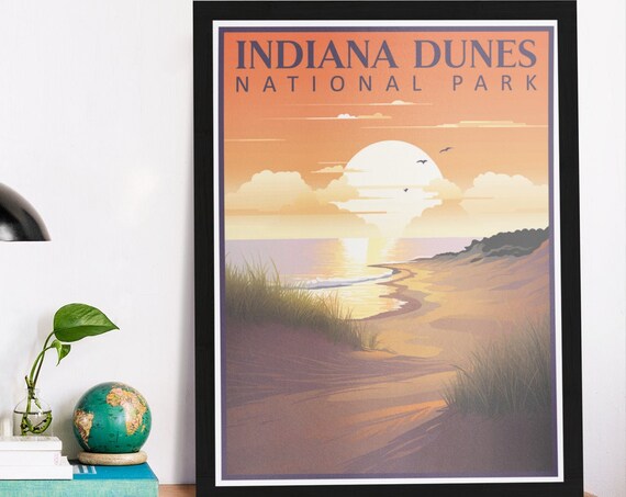 Indiana Dunes National Park Sunset Beach Lake Waves Scenic Poster