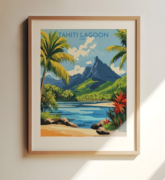 Tahiti Lagoon Travel Print Art Scenic And Mountain Landscape