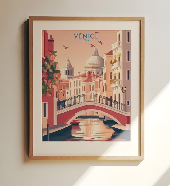 Venice Italy Grand Canal Bridge Sunset Dome Travel Art Poster