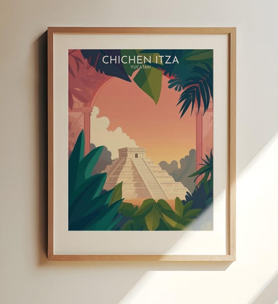 Chichen Itza Yucatan Travel Poster Art Wall Decor Pyramid Print