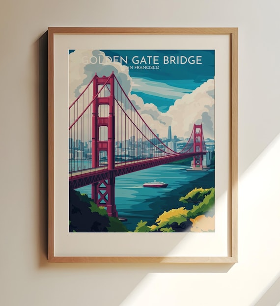 Golden Gate Bridge San Francisco Bay Iconic Retro Travel Poster