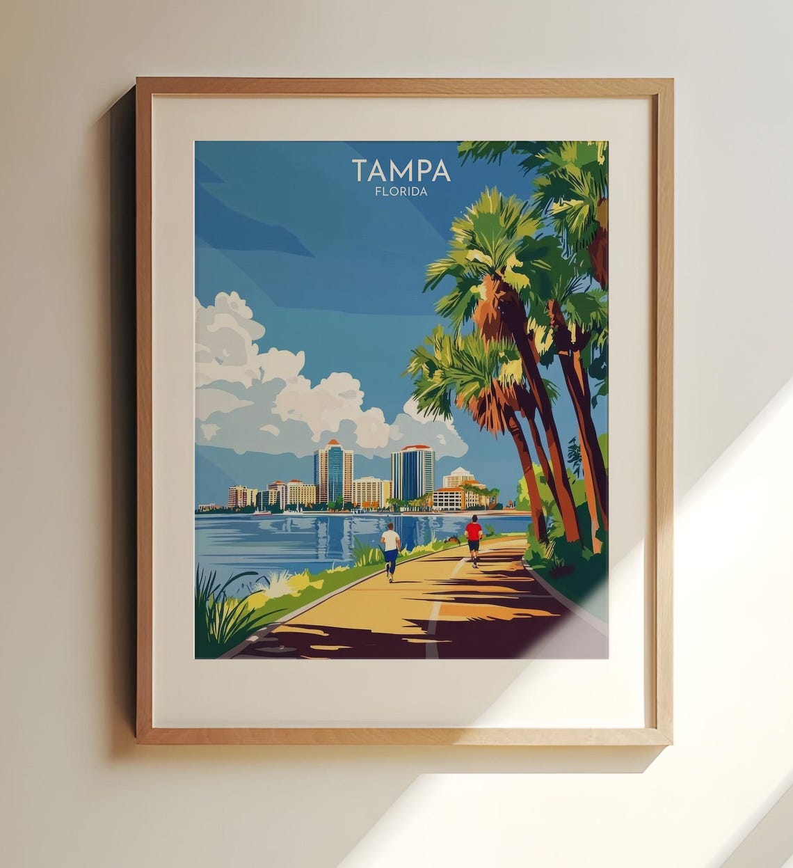 Tampa Florida Waterfront Promenade Palms Skyline Travel Poster
