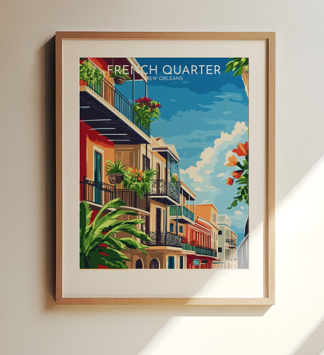 French Quarter New Orleans Balcony Street Vintage Travel Poster